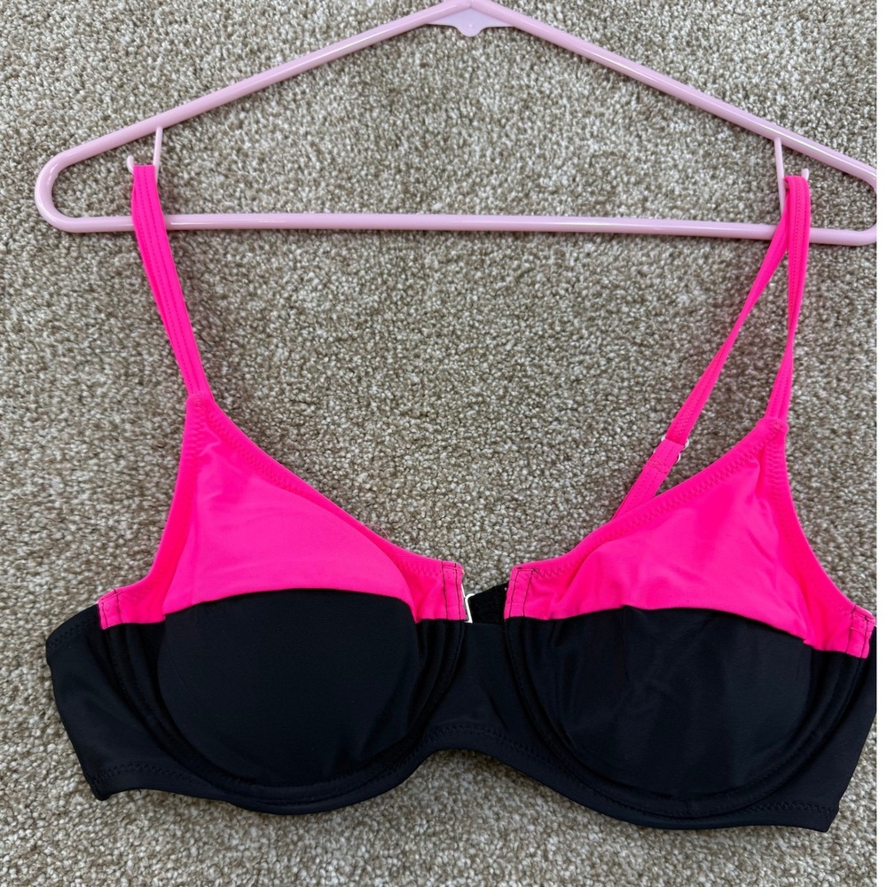 Popvil Neon Pink Black Colorblock Underwire Bikini Top Womens‎ Medium Swim Neon